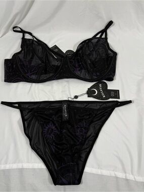 KILLSTAR Astrology Mesh Sheer Bra Set 3XL Gothic Black Purple Adjustable NWT